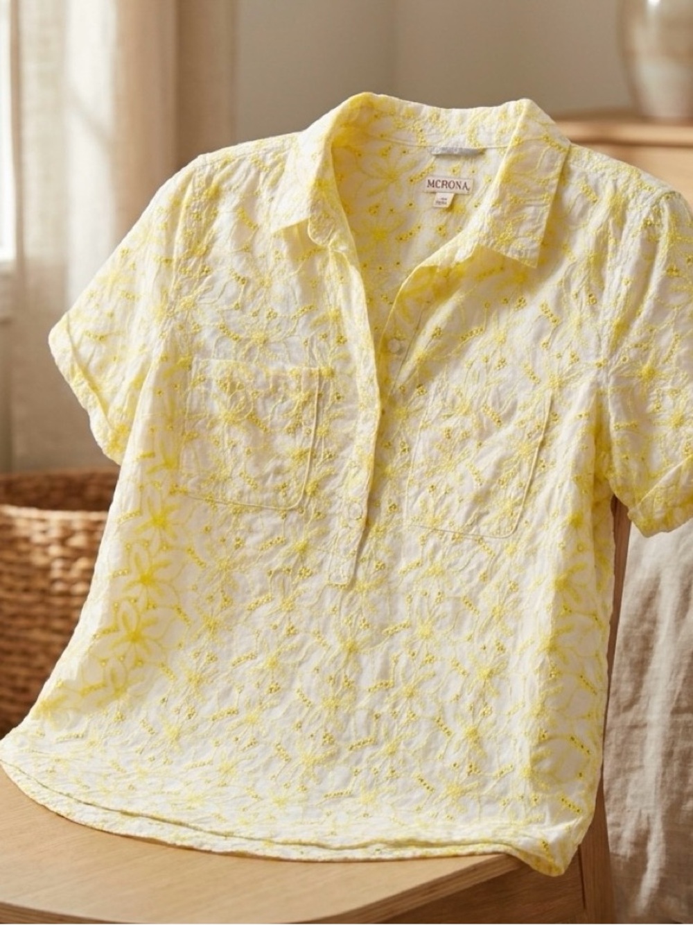 Merona Yellow Floral Eyelet Button Down Shirt